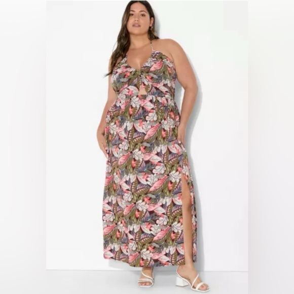 wild fable Dresses & Skirts - Wild Fable Floral Halter Maxi Dress - Pink and Green NWT 1X